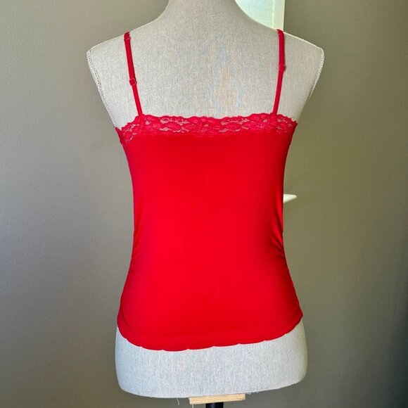 Stretchy Ruched Lace Detail Red Top - Size Medium - Picture 5 of 8